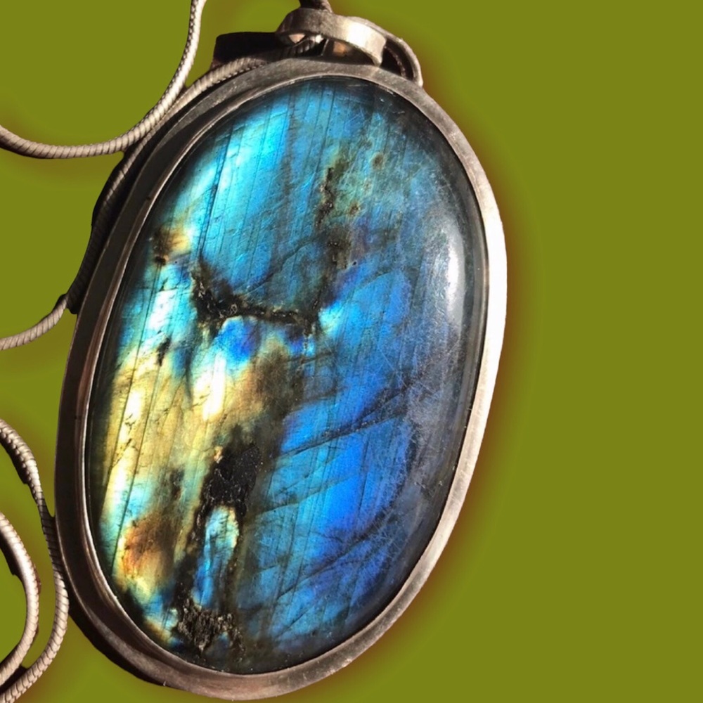 Handcrafted Vintage Large Labdorite & Sterling Silver Necklace